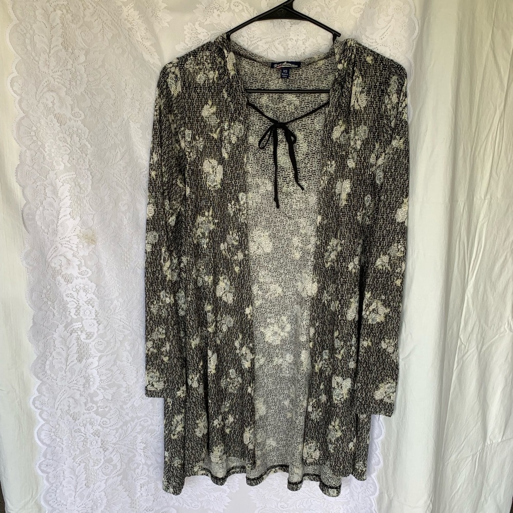 Light hooded cardigan, polyester, rayon, spandex